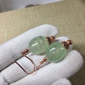 Translucent Prehnite Gemstone Earrings on copper